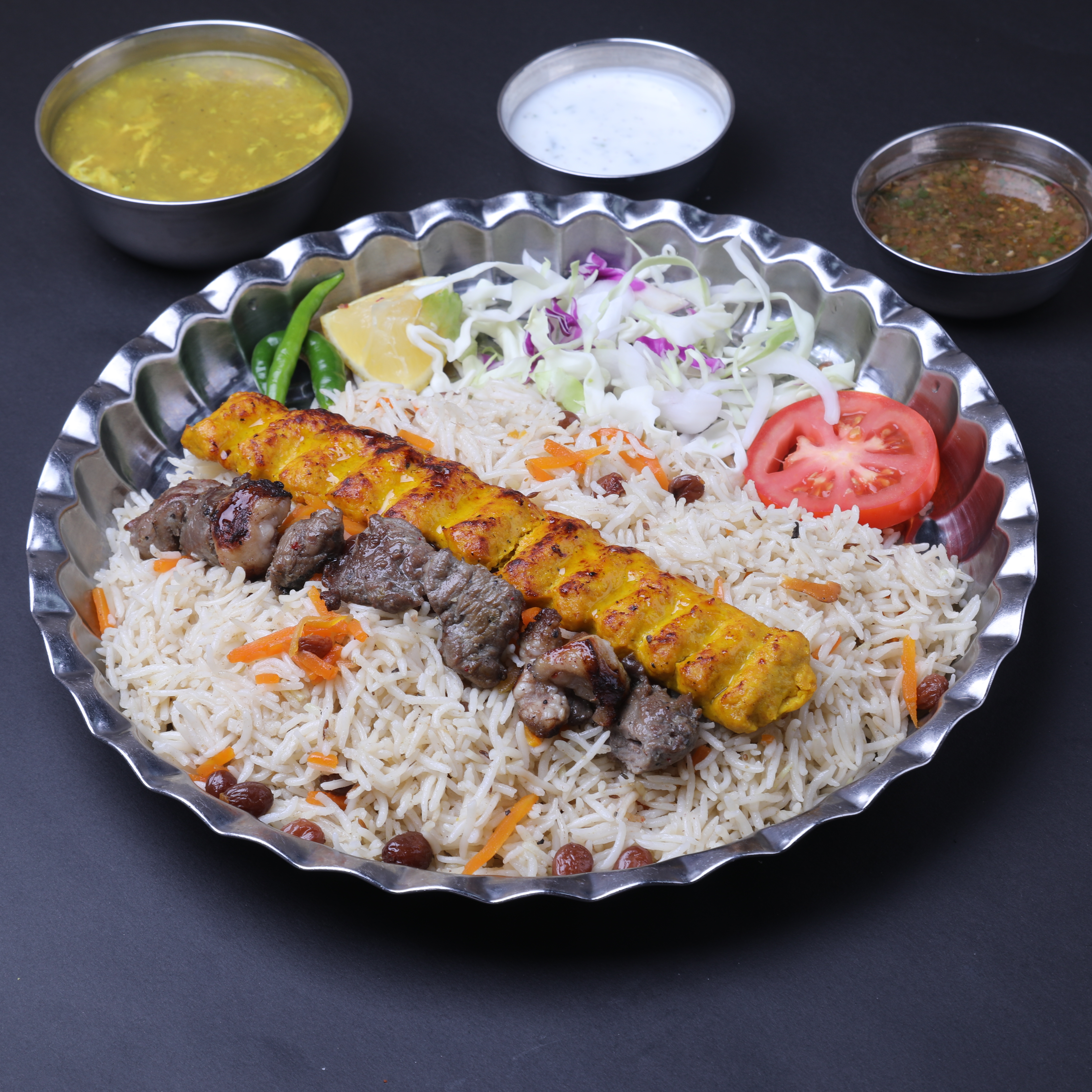 Kabab Waziri + Rice (Tikka Meat, Shami Chicken)